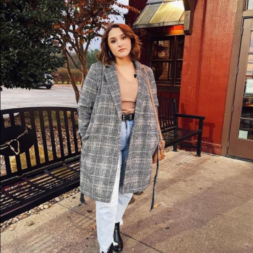 Gray Plaid Overcoat NWOT